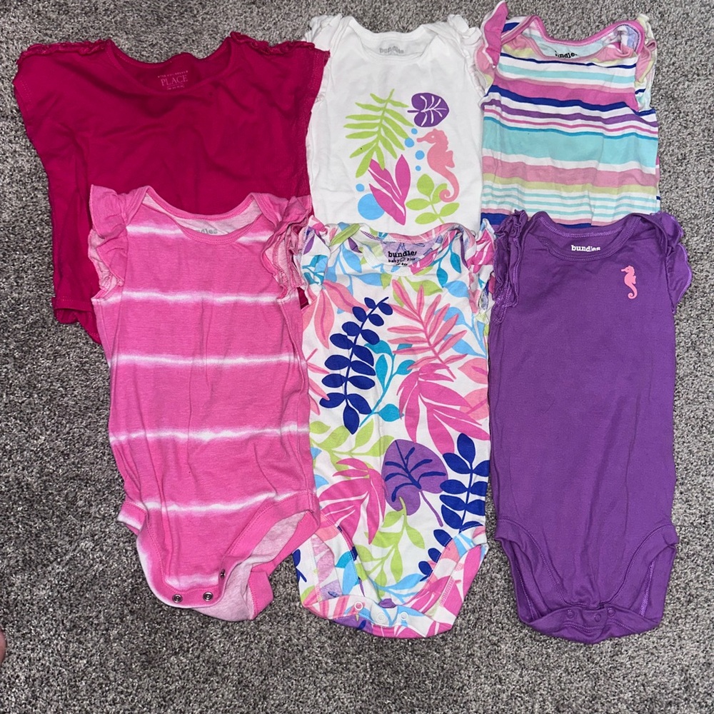 Girls Summer Bodysuit Bundle - Pink, Purple & Tropical Prints